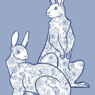 Blue and White Porcelain Rabbit Prints