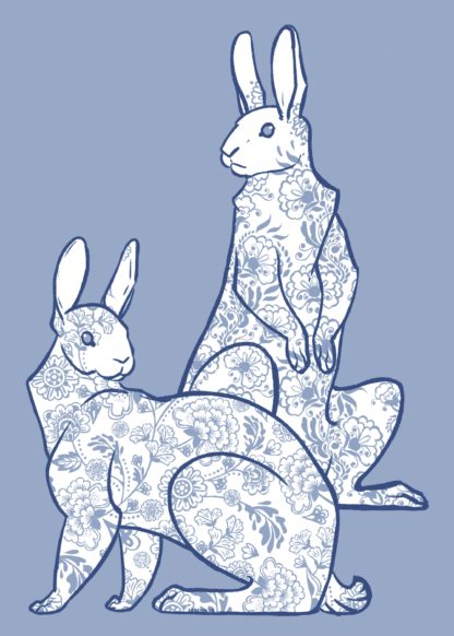 Blue and White Porcelain Rabbit Prints